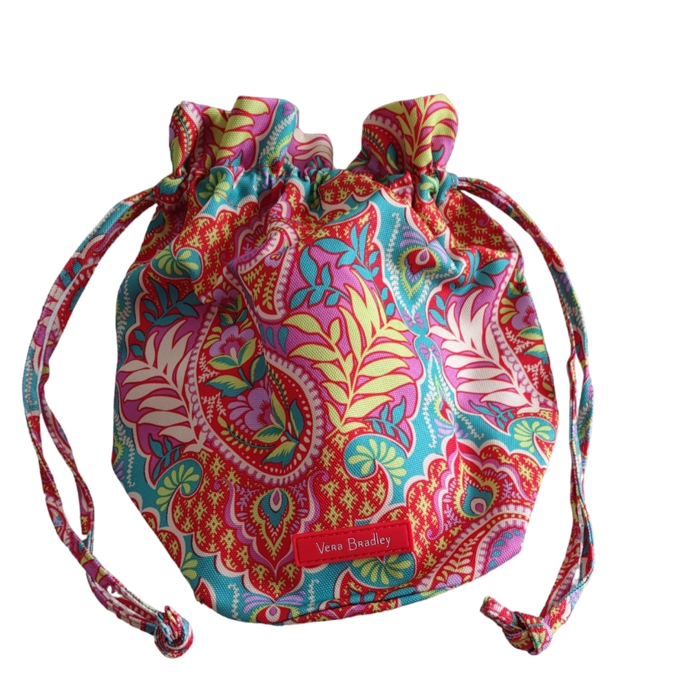 Vera Bradley Paisley Floral Bohemian Print Cinch Pouch Bag